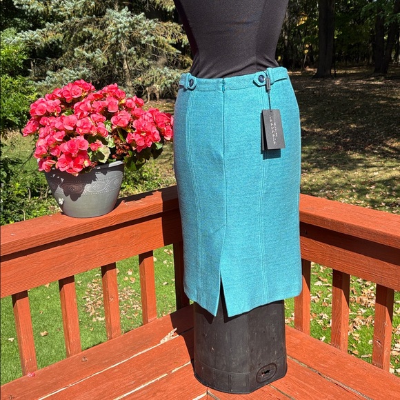 NWT Authentic Burberry Prorsum Teal Pencil Skirt, measurements in photos below. - Picture 3 of 14